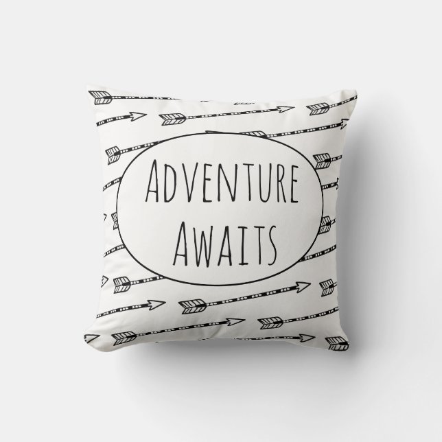 Coussin L'aventure attend Motif Flèche Noir Blanc (Recto)