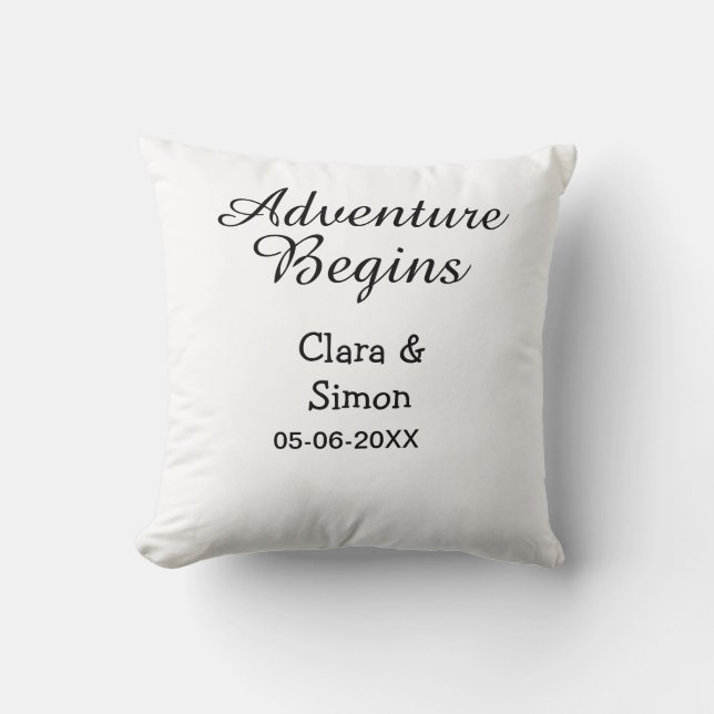 Coussin L'aventure commence nom du couple marié datsimple (Recto)
