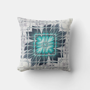 Coussin LavishlySur Turquoise Gris Etché Feuilles Florales