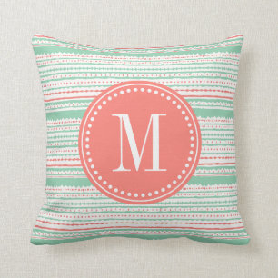 Coussin L'Aztèque barre le corail et la menthe