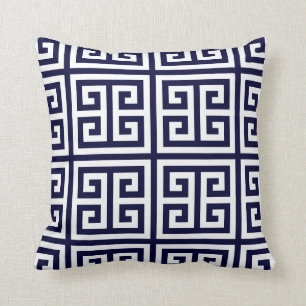 Coussin L'Carré-clé grec White On Navy Blue