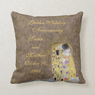Coussin Le baiser par anniversaire de mariage d'or de