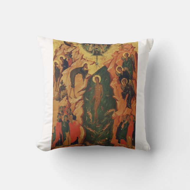 Coussin Le baptême du Christ icône byzantine (Recto)