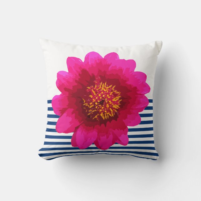 Coussin Le beau bleu marine de fleur de roses indien barre (Recto)