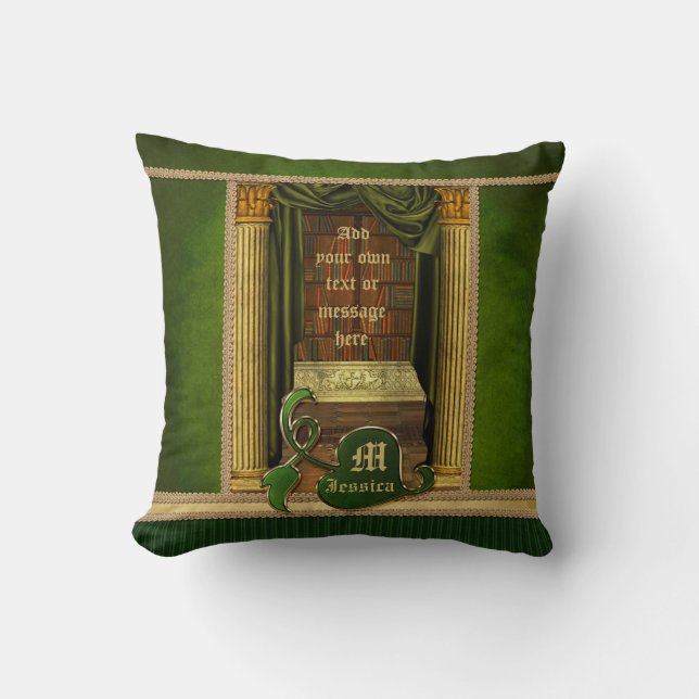 Coussin Le beau vert classique de vieux livres de (Recto)