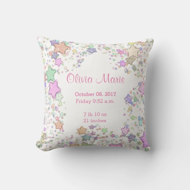 Coussin Le bébé de stat de naissance tient le premier rôle (Recto)