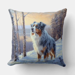 Coussin Le Berger Australien Laisser Neige Noël