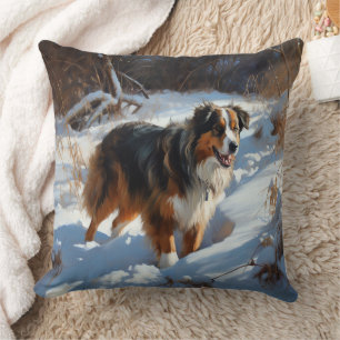 Coussin Le Berger Australien Laisser Neige Noël