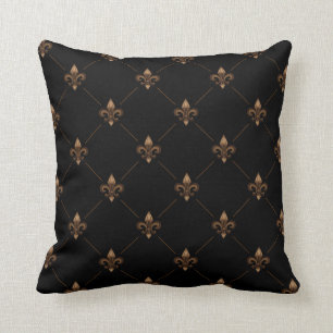Coussin Le Black Gold Fleur De Lis Élégant Motif De Luxe