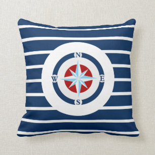 Coussin Le blanc bleu barre la boussole nautique