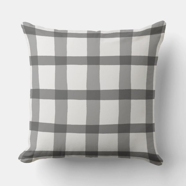 Coussin Le blanc et le gris plaid En vichy rustique (Recto)