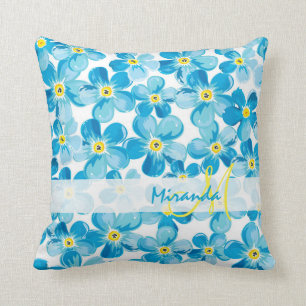 Coussin Le bleu vibrant d'aquarelle m'oublient pas nom de