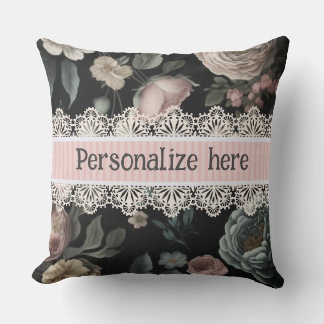 Coussin Le Boudoir dentelle et tissu Vintage (Recto)