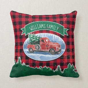 Coussin Le camion vintage de Noël ajoutent le nom