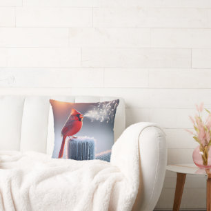 Coussin Le Cardinal Rouge chante sur le poteau de clôture