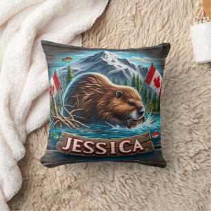 Coussin Le castor canadien construit une loge dans l'eau