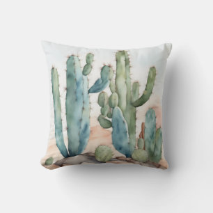 Coussin Le charme du Chihuahuan   Aquarelle Cactus décorat