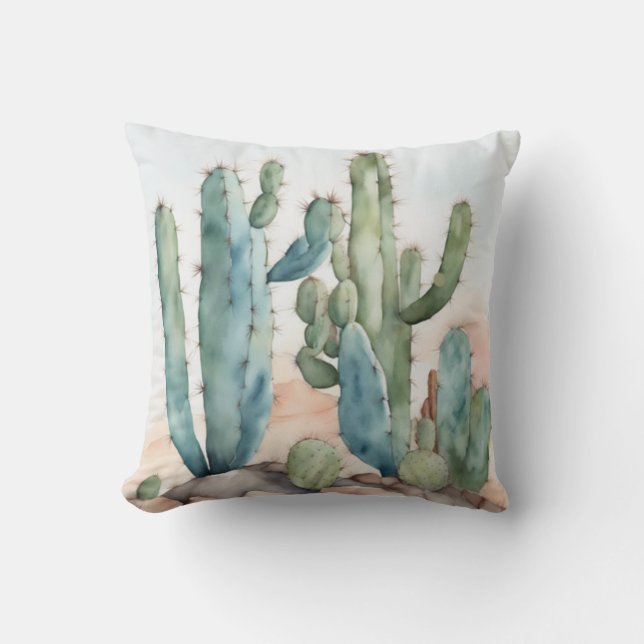 Coussin Le charme du Chihuahuan | Aquarelle Cactus décorat (Recto)