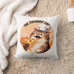 Coussin Le Chat Culinaire avec le Chat Chef Pizza Tenant u