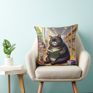 Coussin Le chat lit un livre
