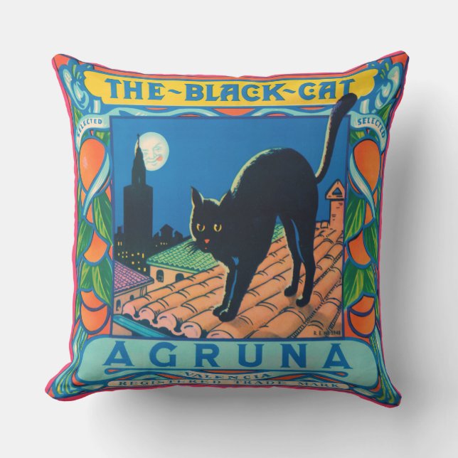 Coussin LE CHAT NOIR étiquette vintage Jrow Cushion (Recto)