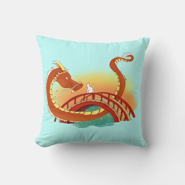 Coussin Le chat rencontre le dragon rouge (Recto)