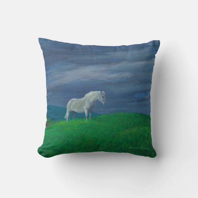 Coussin Le cheval blanc attend la double image imminente (Recto)