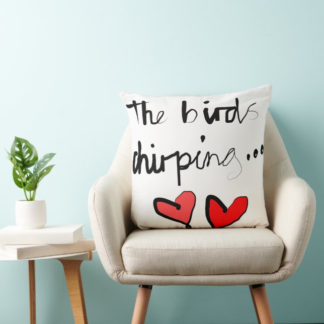 Coussin Le chirping aux oiseaux - noir blanc rouge (Chaise)