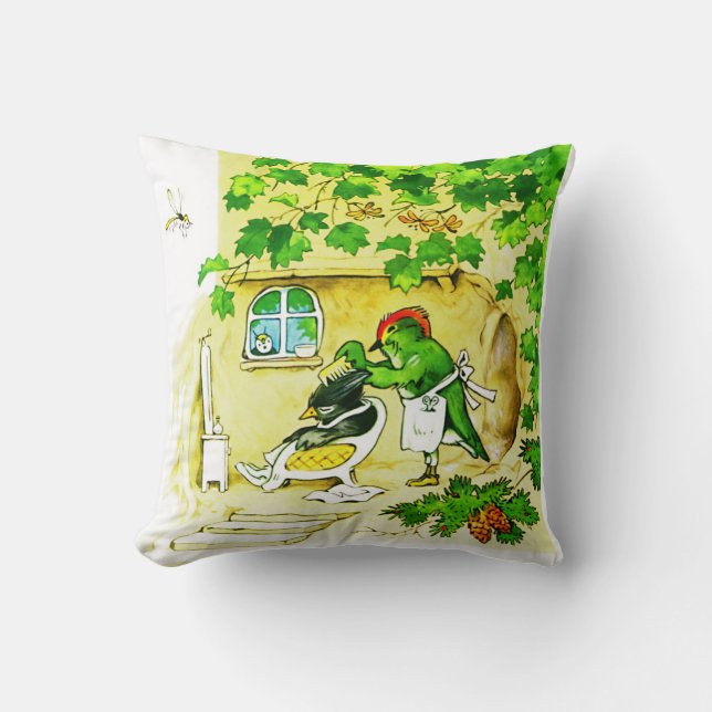 Coussin Le coiffeur d'oiseau (Recto)
