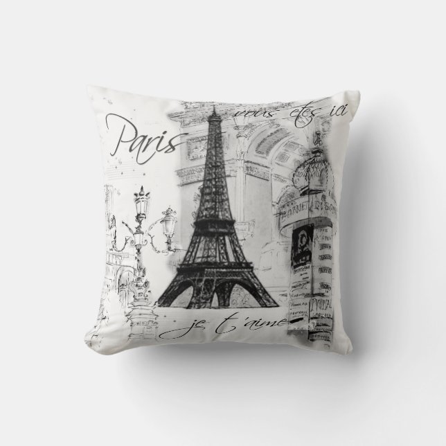 Coussin Le Collage Tour Eiffel noir et blanc (Recto)