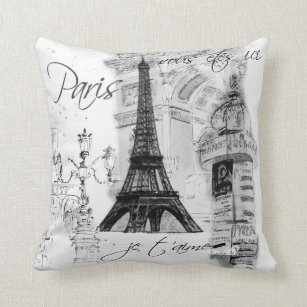 Coussin Le Collage Tour Eiffel noir et blanc