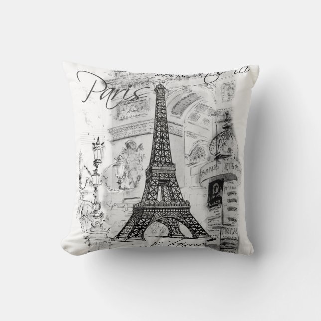 Coussin Le Collage Tour Eiffel noir et blanc (Recto)