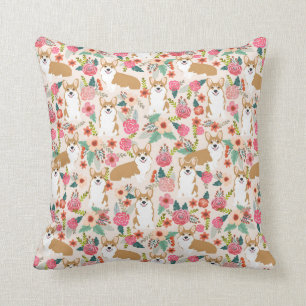 Coussin Le Corgi gallois, chien de printemps à chair flora