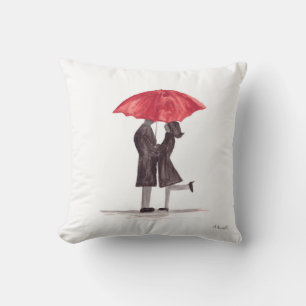 Coussin Le couple romantique de Saint Valentin avec parapl