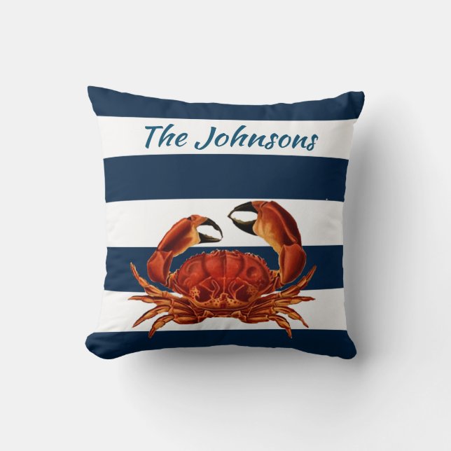 Coussin Le crabe rouge côtier en bandes marines (Recto)