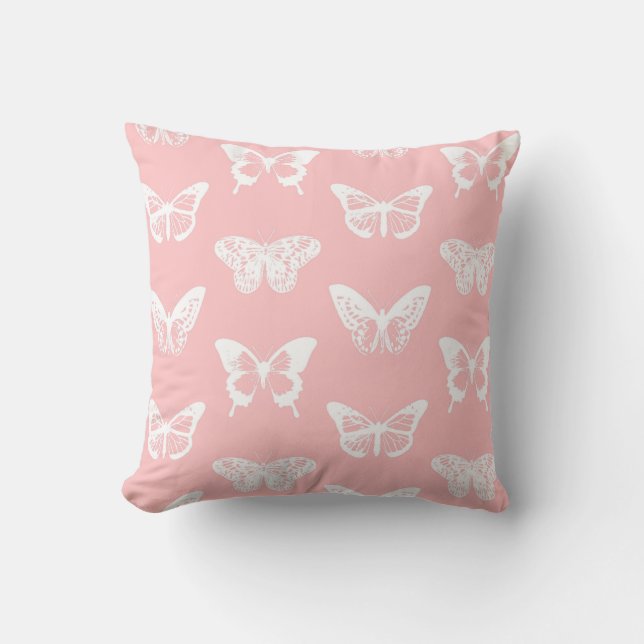 Coussin Le croquis de papillon, écossent le rose et le (Recto)