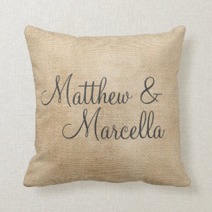 Coussin Le cru de toile de jute personnalisent la date de