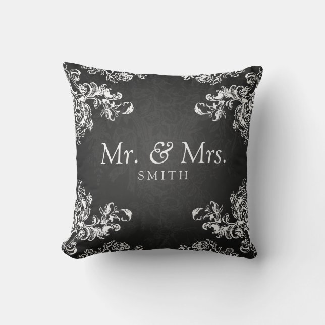 Coussin Le cru élégant de mariage tourbillonne le noir 2 (Recto)