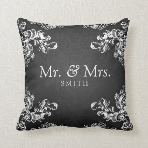 Coussin Le cru élégant de mariage tourbillonne le noir 2