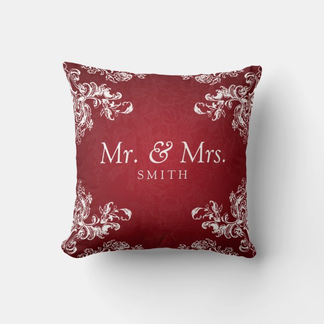 Coussin Le cru élégant de mariage tourbillonne le rouge 2 (Recto)