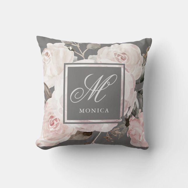 Coussin Le cru rougissent des roses d'aquarelle sur le (Recto)