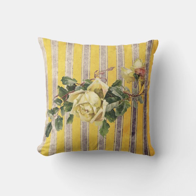 Coussin Le cru s'est levé avec la rayure jaune et grise (Recto)