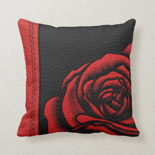 Coussin Le cuir rouge de noir élégant de Faux s'est lev