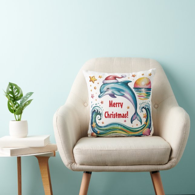 Coussin Le dauphin de Noël au paradis tropical (Chaise)