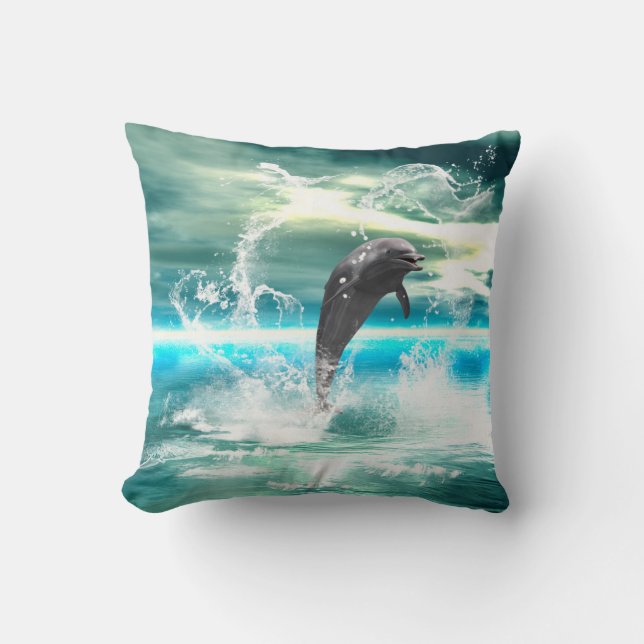 Coussin Le dauphin sautant en mer avec des vagues comme (Recto)