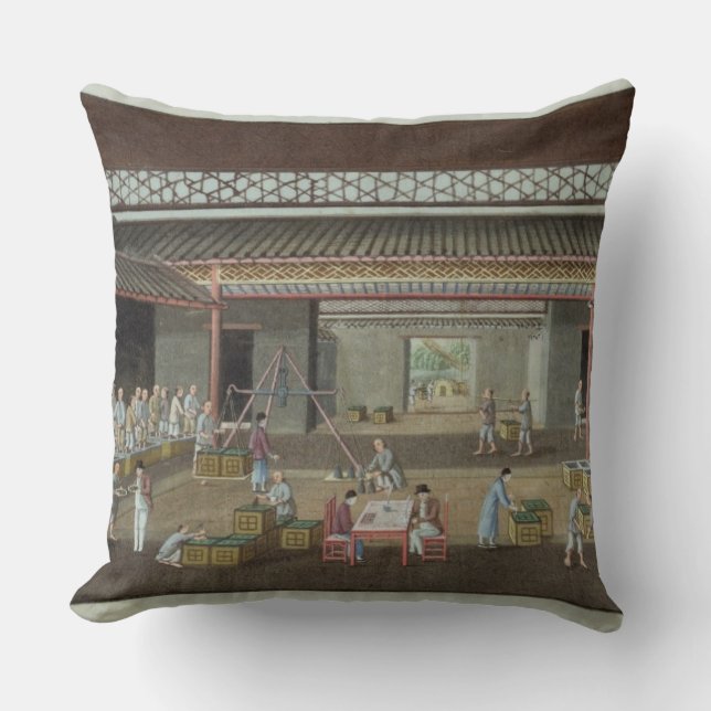 Coussin Le dépôt de thé (gouache sur la soie) (Recto)