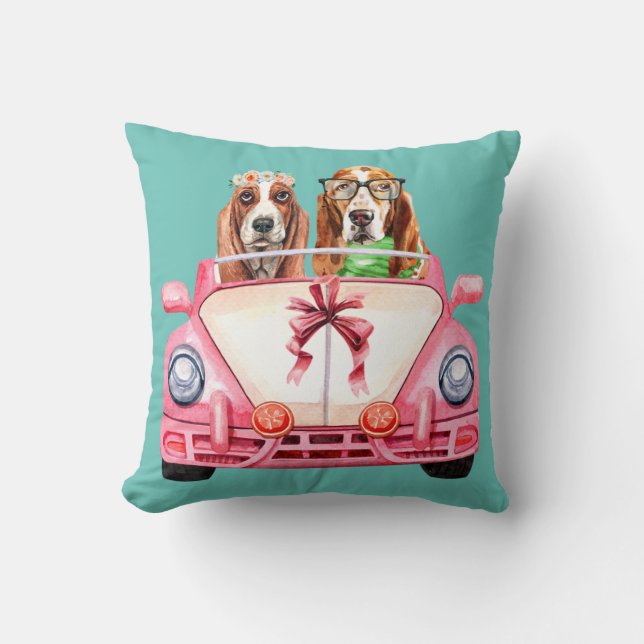 Coussin Le design Mariage de Basset Hound (Recto)