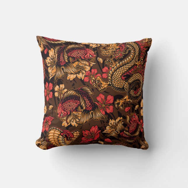 Coussin Le dragon japonais koi motif. (Recto)