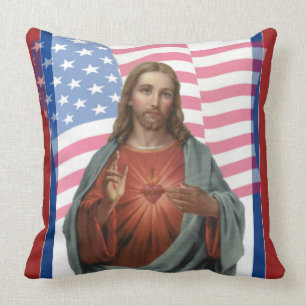 Coussin Le drapeau américain Jésus tient le premier rôle