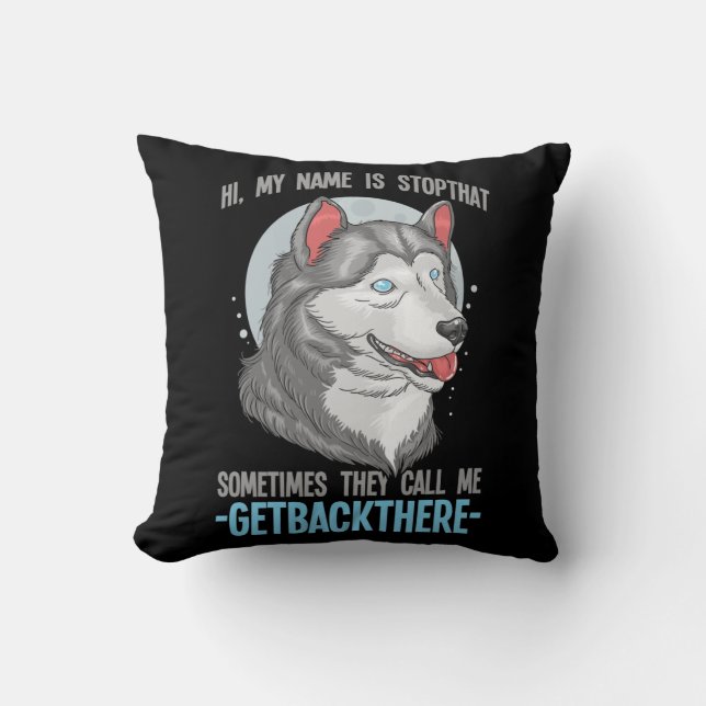 Coussin Le drôle de propriétaire sibérien de Chien Husky (Recto)
